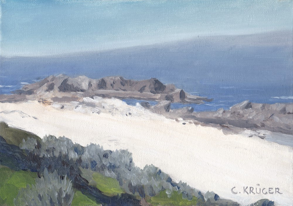 a beach and seascape with rocks