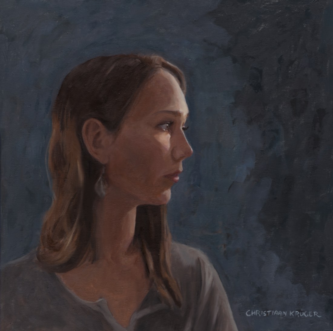 oil painting of woman in profile