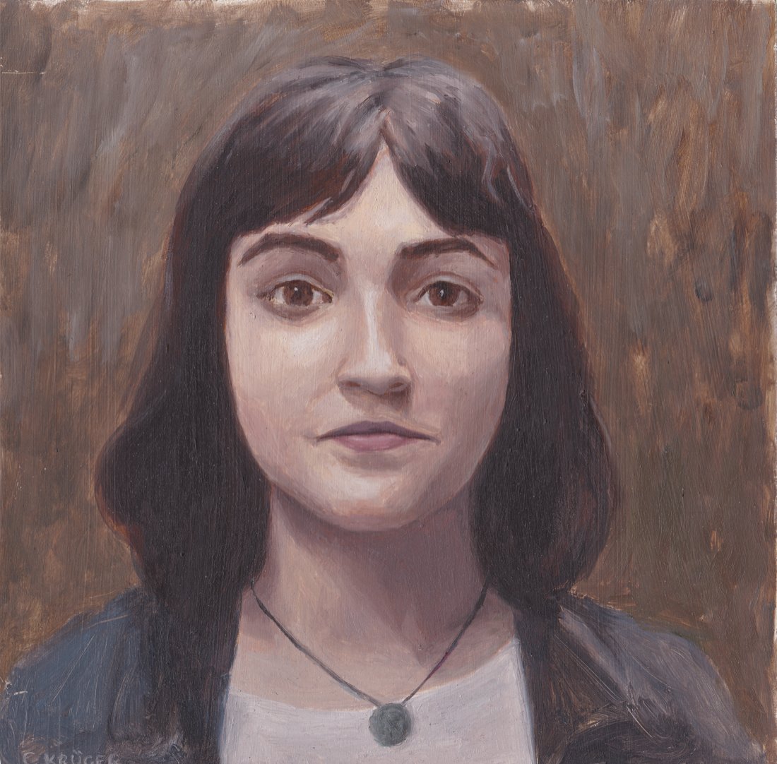 oil portrait of a young woman with bright eyes